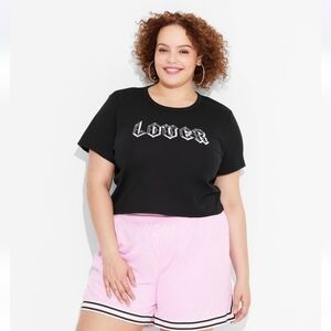 Women's Lover Short Sleeve Graphic Baby T-Shirt - Black 3X